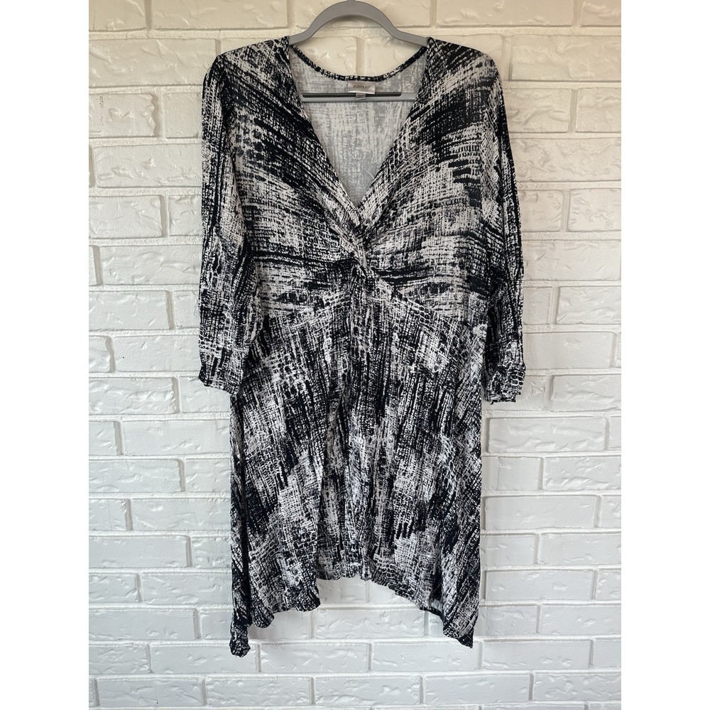 Avenue Dress Women's 22/24 Black White Abstract Wrap 3/4 Sleeve Plus Size